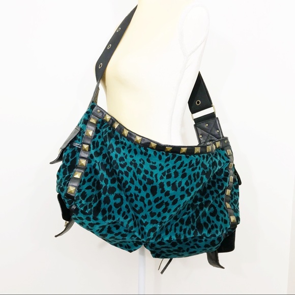Betsey Johnson Handbags - Betsey Johnson • Large Velvet Leopard Studded Bag